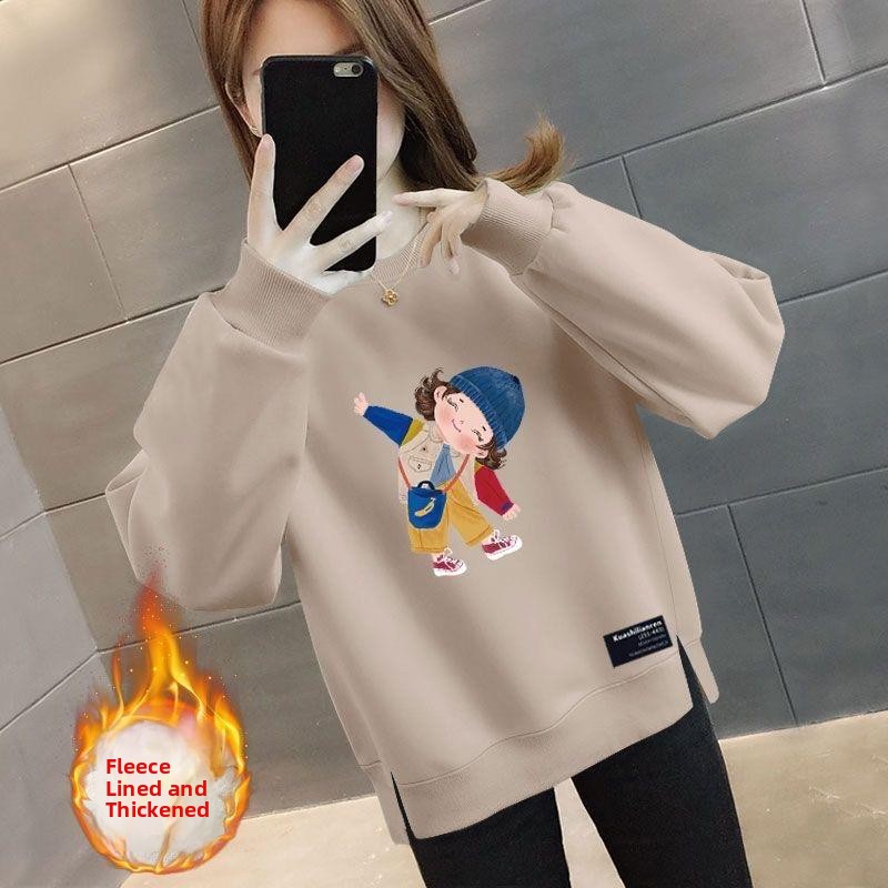 Oversized Crewneck Fleece - Verdickter Fleece Oversize Locker Sitzender Damen-Pullover