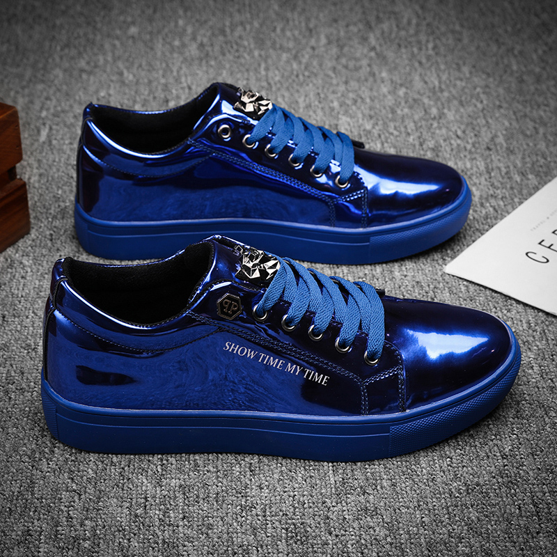 Street Fashion Walking - Luxus Männer Casual Turnschuhe Blau Glänzend