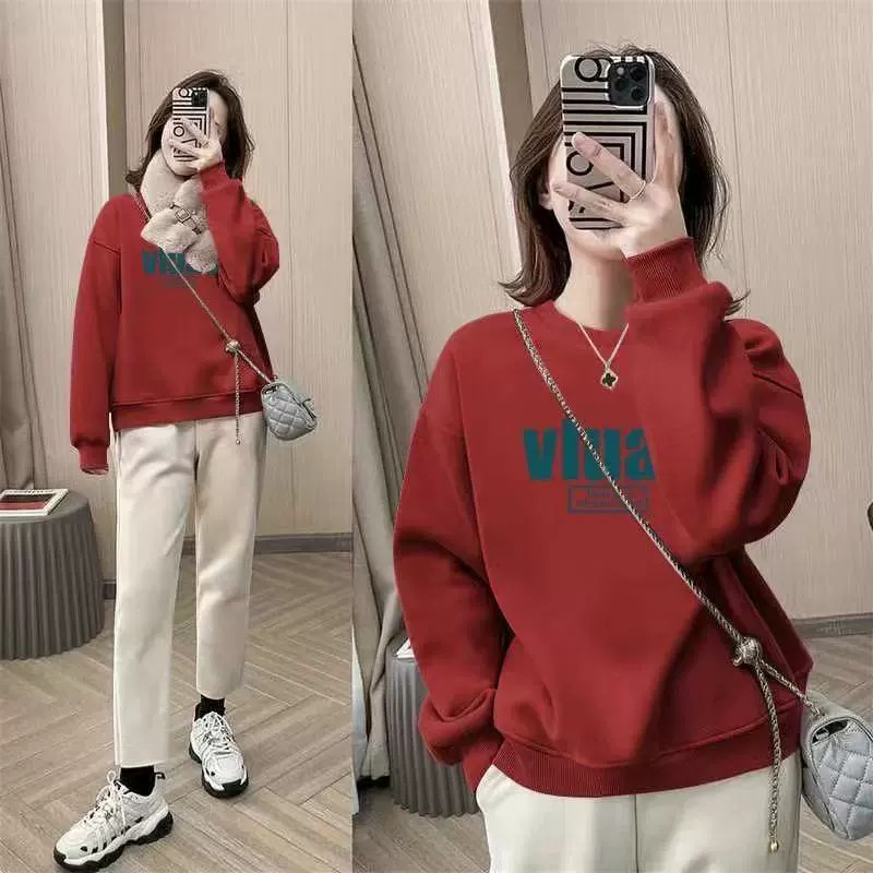 Oversized Crewneck Fleece - Übergroßes Rundhals-Sweatshirt für Damen, Fleece-gefüttert, dick