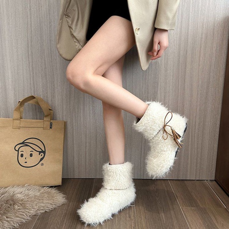 Street Fashion Online - Einfarbige, mit Fleece gefütterte weiße Damenschuhe,