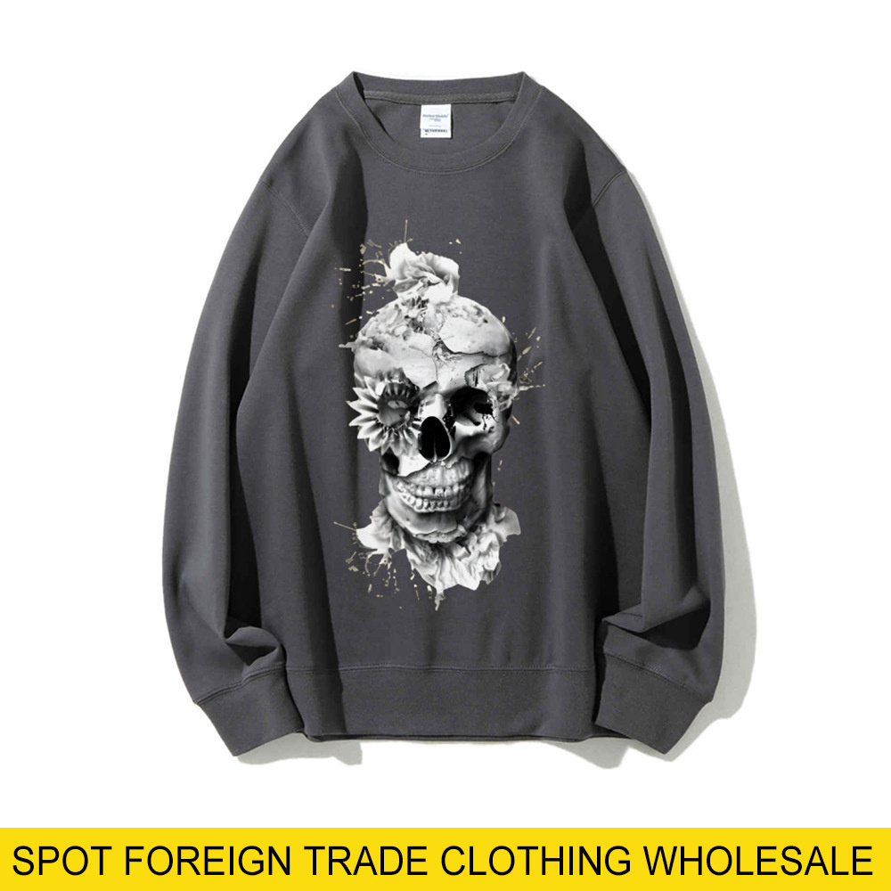 Oversized Crewneck Fleece - Übergroßes Sweatshirt mit Totenkopf-Aufdruck, lockerer lässiger