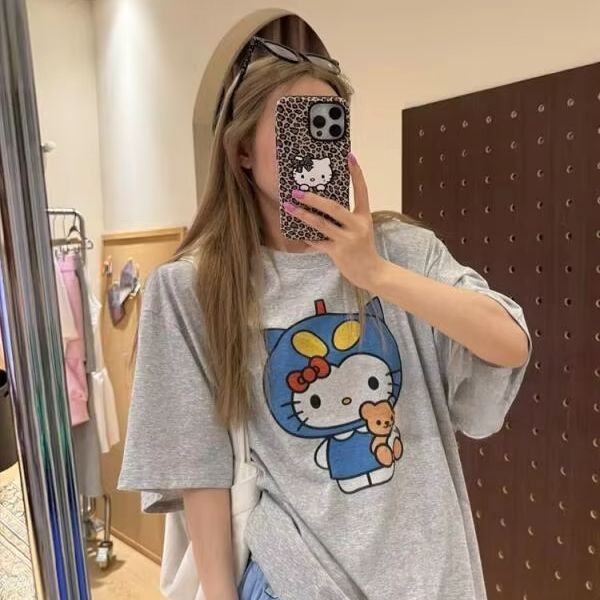 Street Fashion Tshirt - Kurzärmliges T-Shirt mit Hello Kitty-Aufdruck, Sanrio,