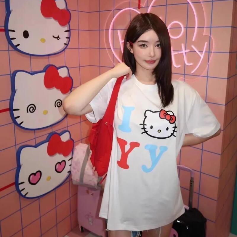 Street Fashion Tshirt - Kurzärmeliges Sanrio Sommer Reines Baumwoll-Unisex-T-Shirt Hello