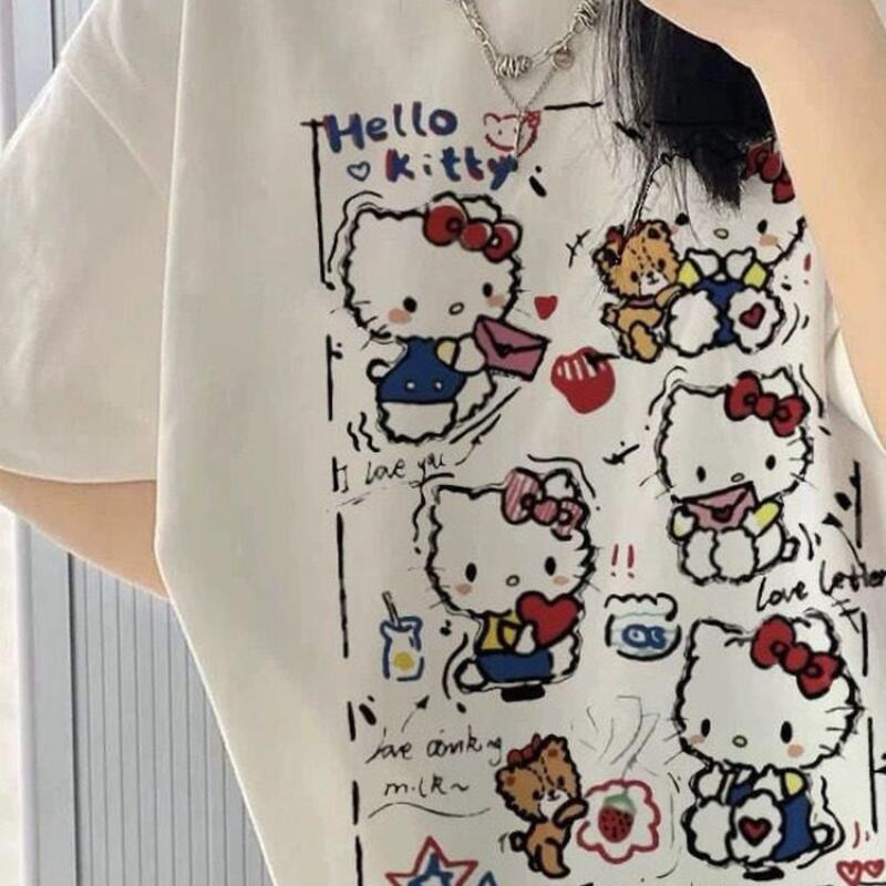 Street Fashion Tshirt - Kurzärmeliges Sommer Hello Kitty Graffiti Bedrucktes